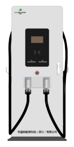 Floor-standing 60kW to 180kW DC fast charger with two charging guns, display screen and RFID reader