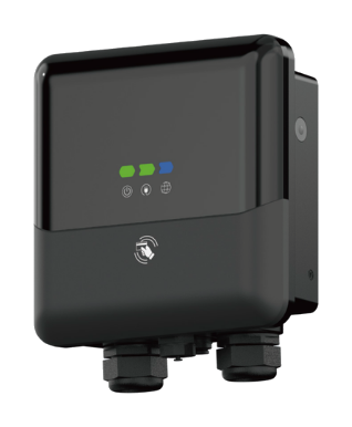 7kW AC wall-mounted EV charger with LED status indicators and RFID tap panel